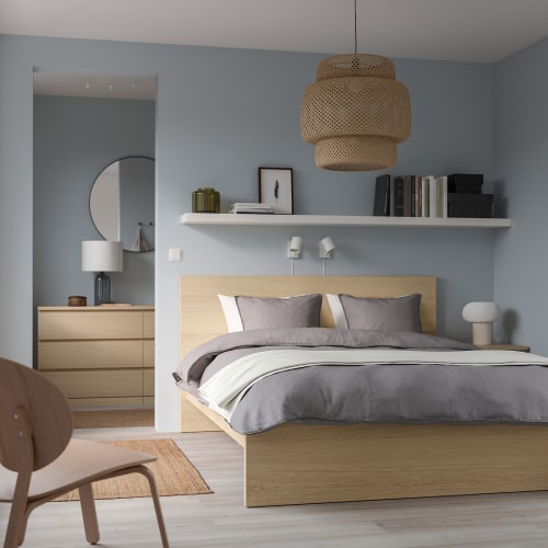 IKEA MALM Bed frame 196x209 high white stained oak veneer Luroy
